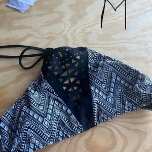Black and White Geometric Bikini Top